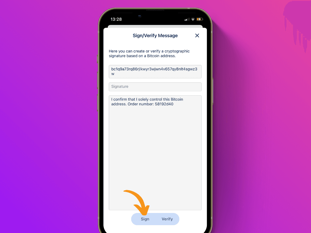 Screenshot of BlueWallet to sign