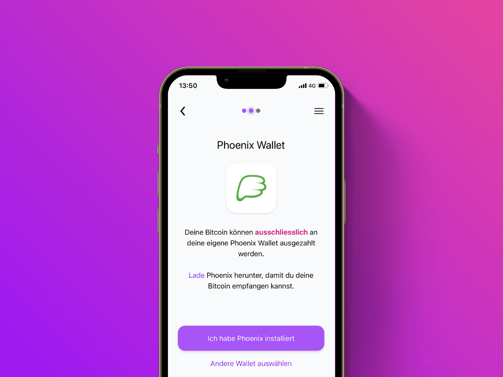 Bildschirmfoto des Phoenix Bestätigungsscreens von Pockets Lightning Top-Up Service