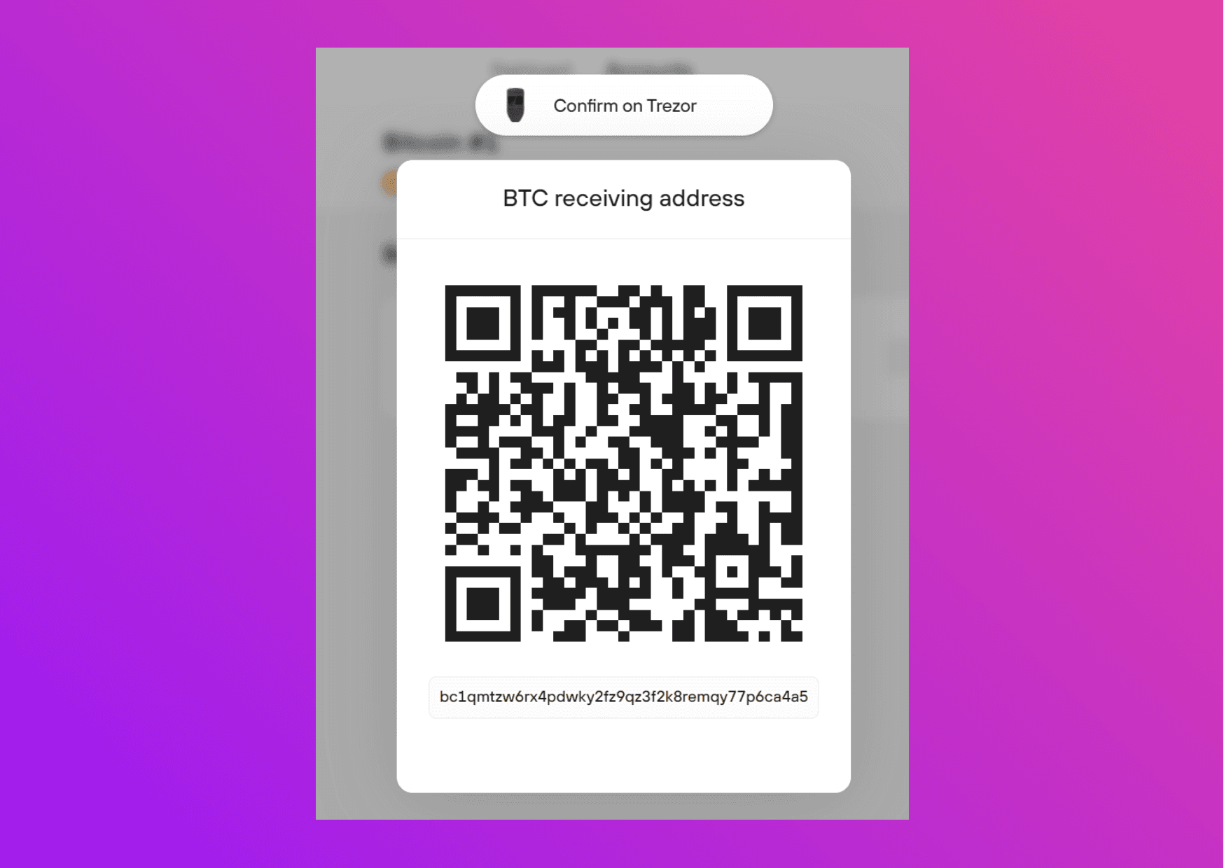 Screen capture Trezor Suite displayed address
