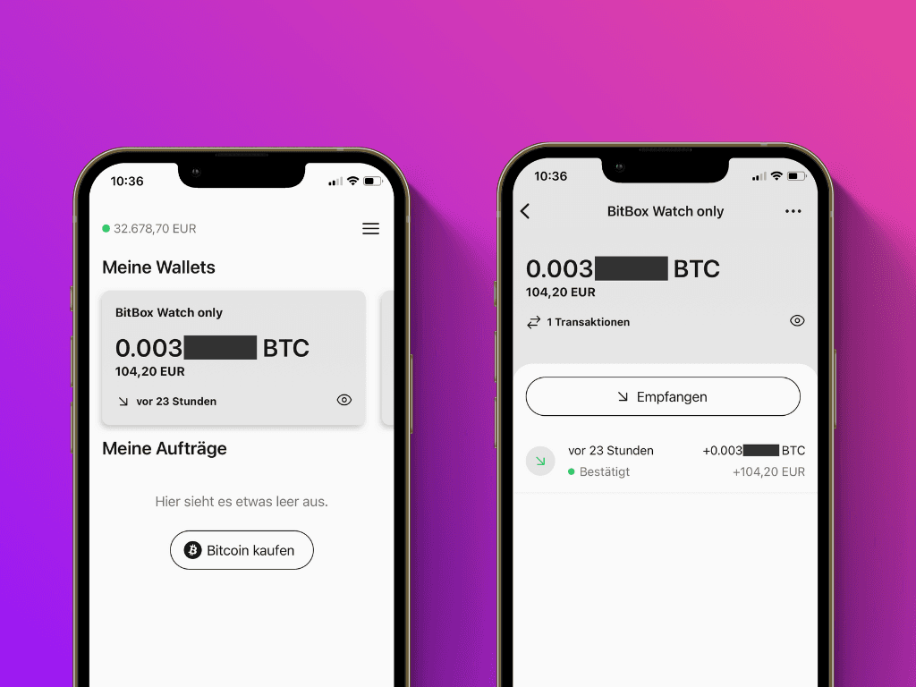 Bildschirmfoto der Pocket App mit der geöffneten Watch-Only-Wallet