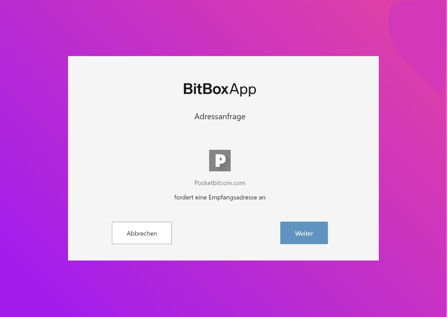 Bildschirmfoto mit der BitboxApp