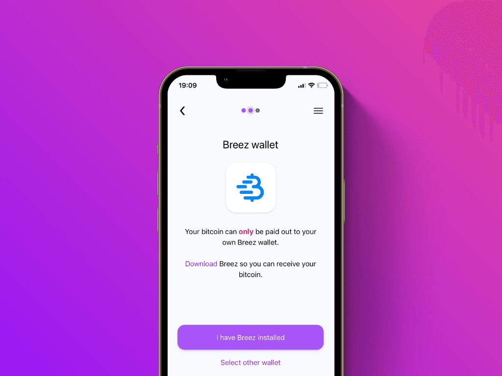 Screenshot of the Breez confirmation screen from Pocket's Lightning top-up service