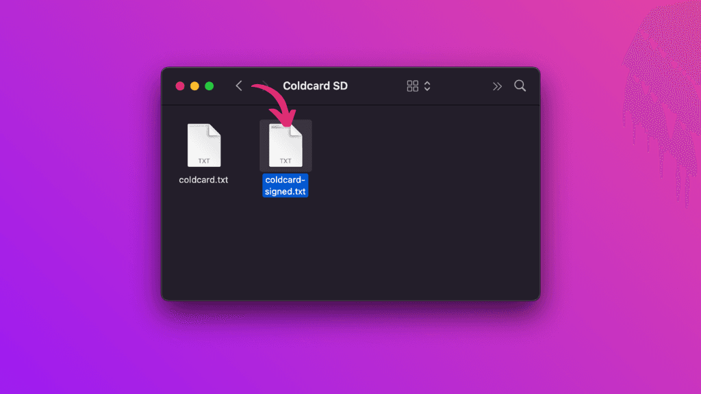 Die signierte Datei "coldcard-signed.txt" auf der Coldcard-SD Kart