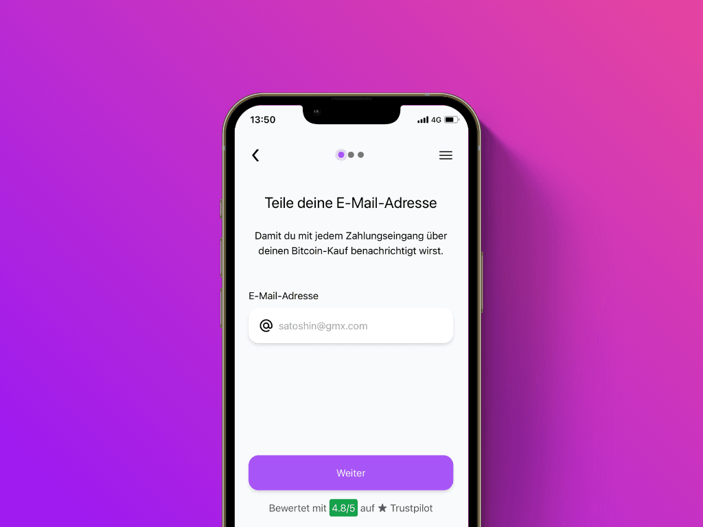 Bildschirmfoto des E-Mail-Eingabe-Screens von Pockets Lightning Top-Up Service