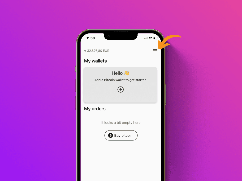 Screenshot of the Pocket app with pointer to the menu icon