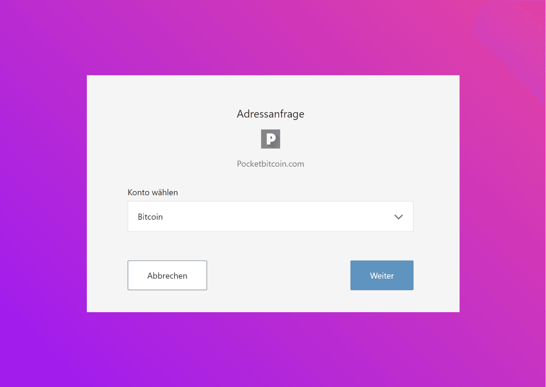 Bildschirmfoto mit der BitboxApp mit der Adressanfrage