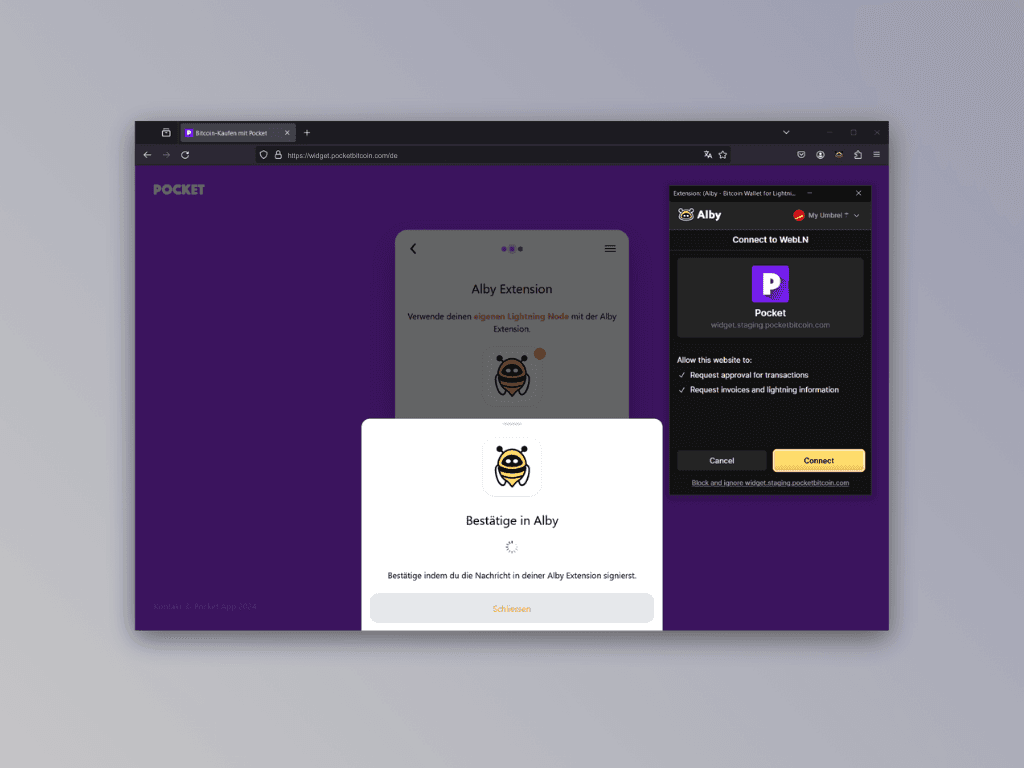 Bildschirmfoto des Verbindungs-Screens mit der Ably-Extension