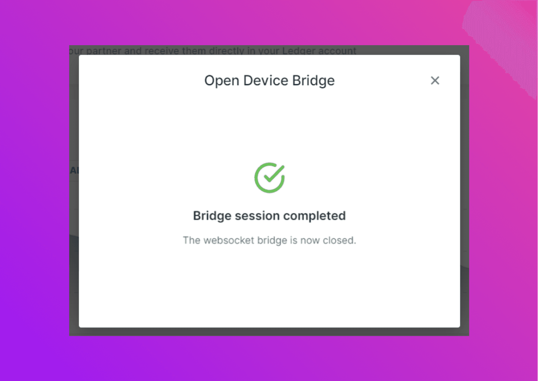 Screenshot of Ledger Live session completed