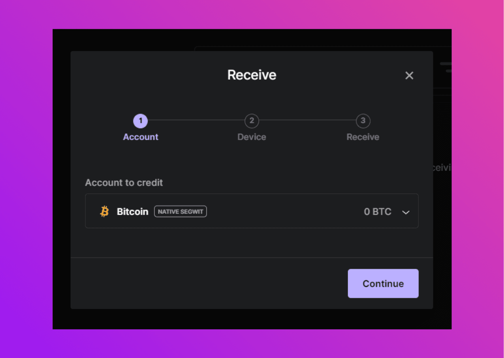 Receive Ledger Live bitcoin screenshot
