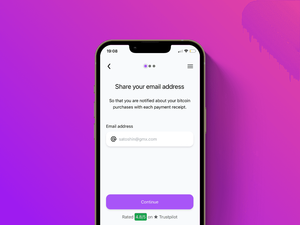Screenshot of the email entry screen of Pocket's Lightning top-up service