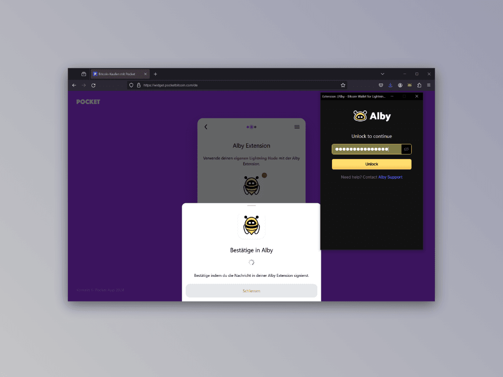 Bildschirmfoto des Logins der Ably-Extension