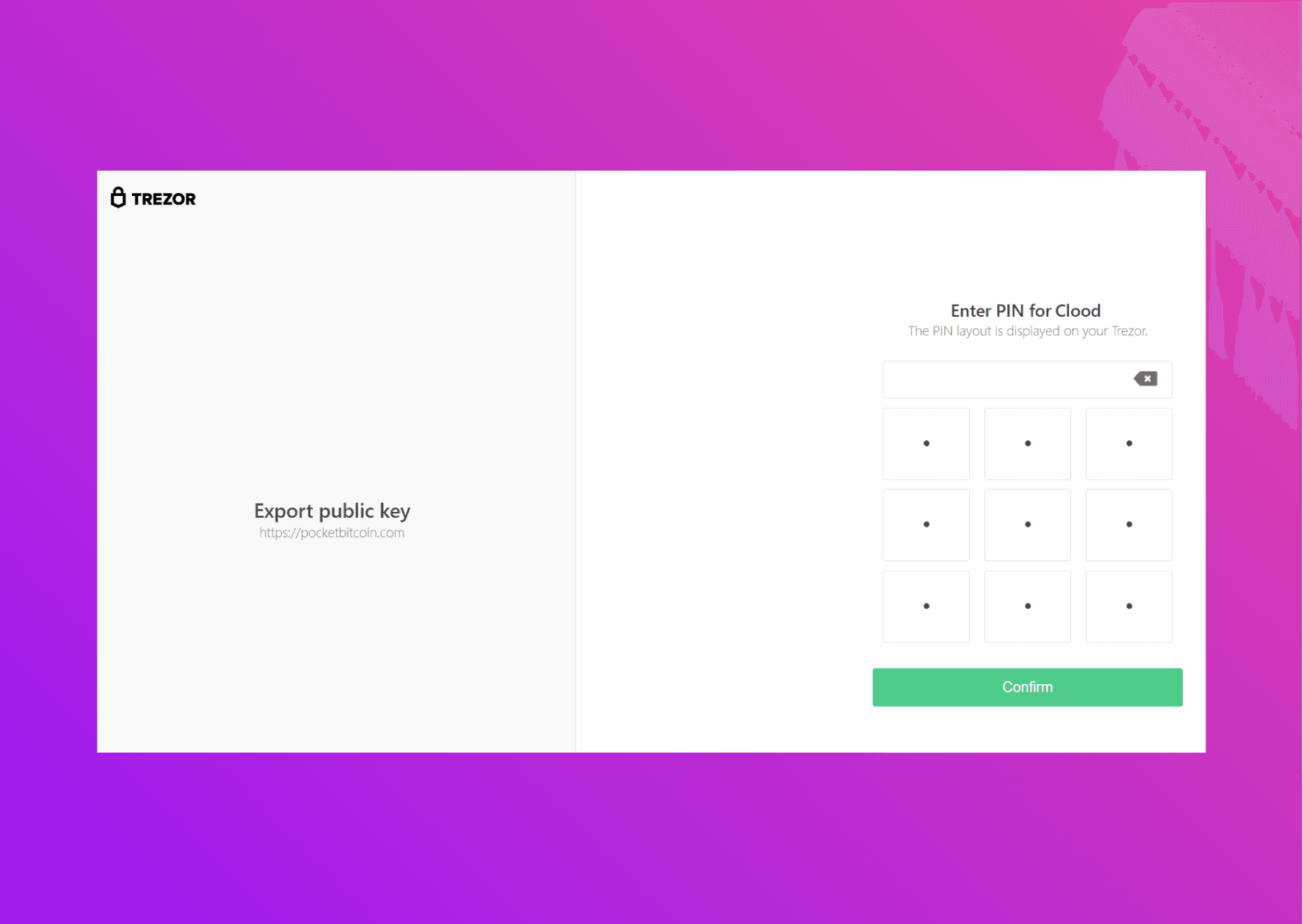 Screenshot Trezor Bridge with pin input 