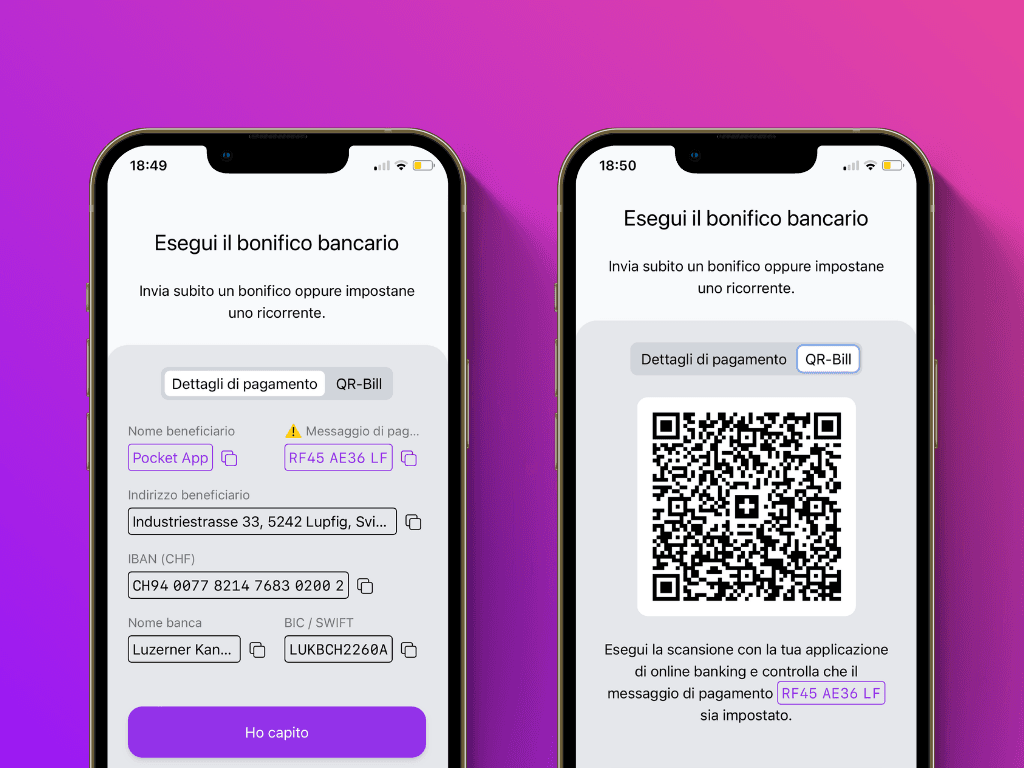 Schermata di conferma con i dettagli di pagamento del servizio di ricarica Lightning di Pocket