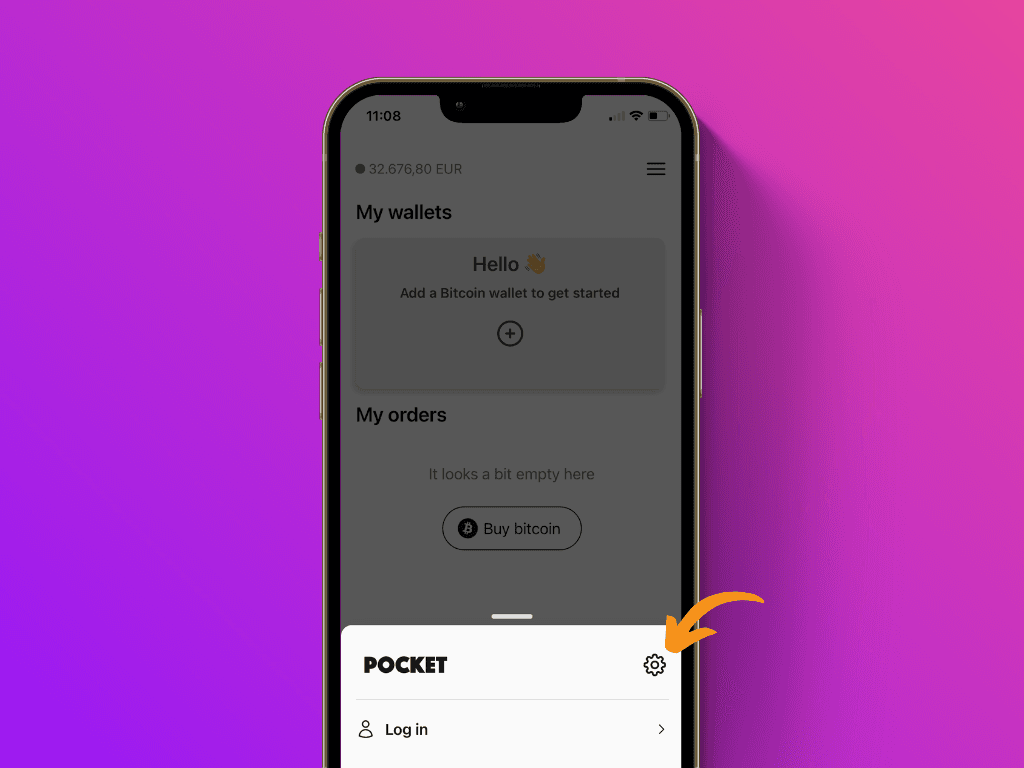 Screenshot of the Pocket App with pointer to the cogwheel icon