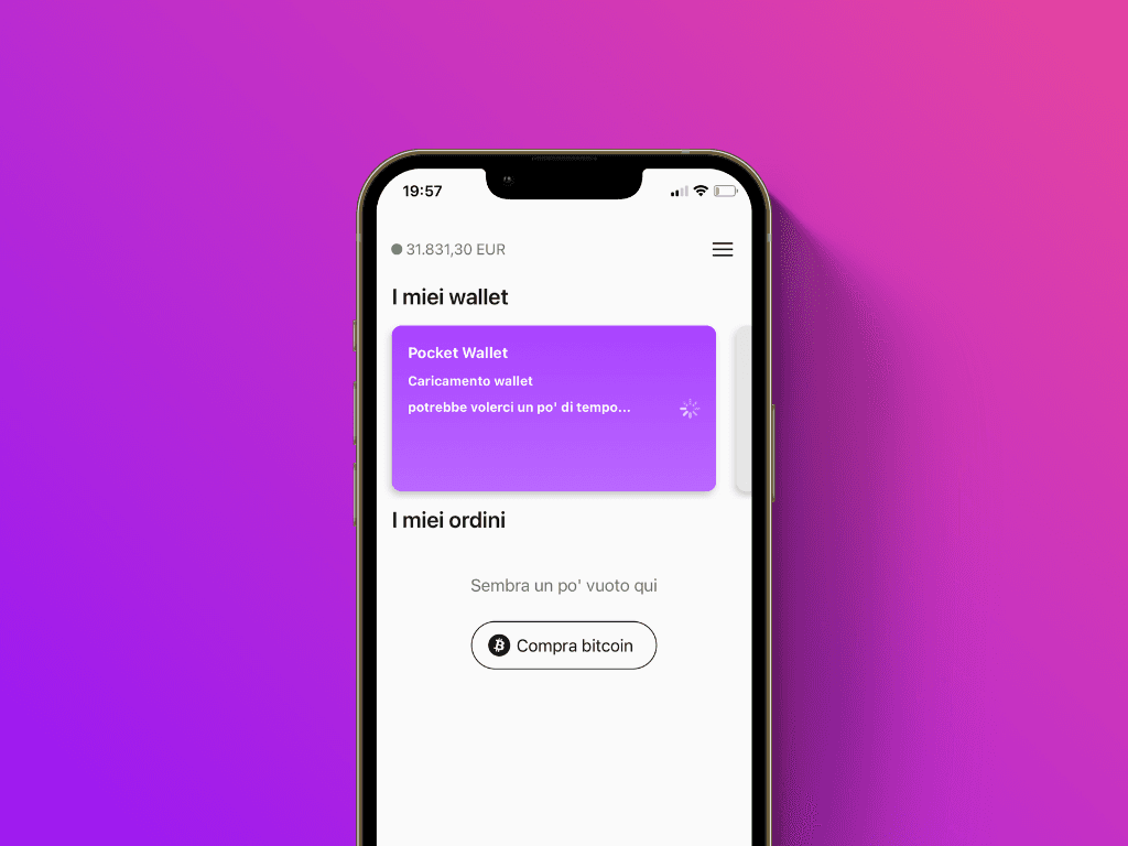 Schermata dell'App Pocket che carica il wallet