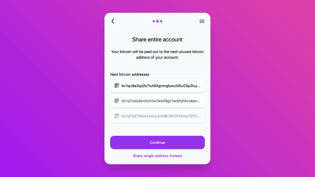 Screenshot of different bitcoin addresses in the Pocket widget