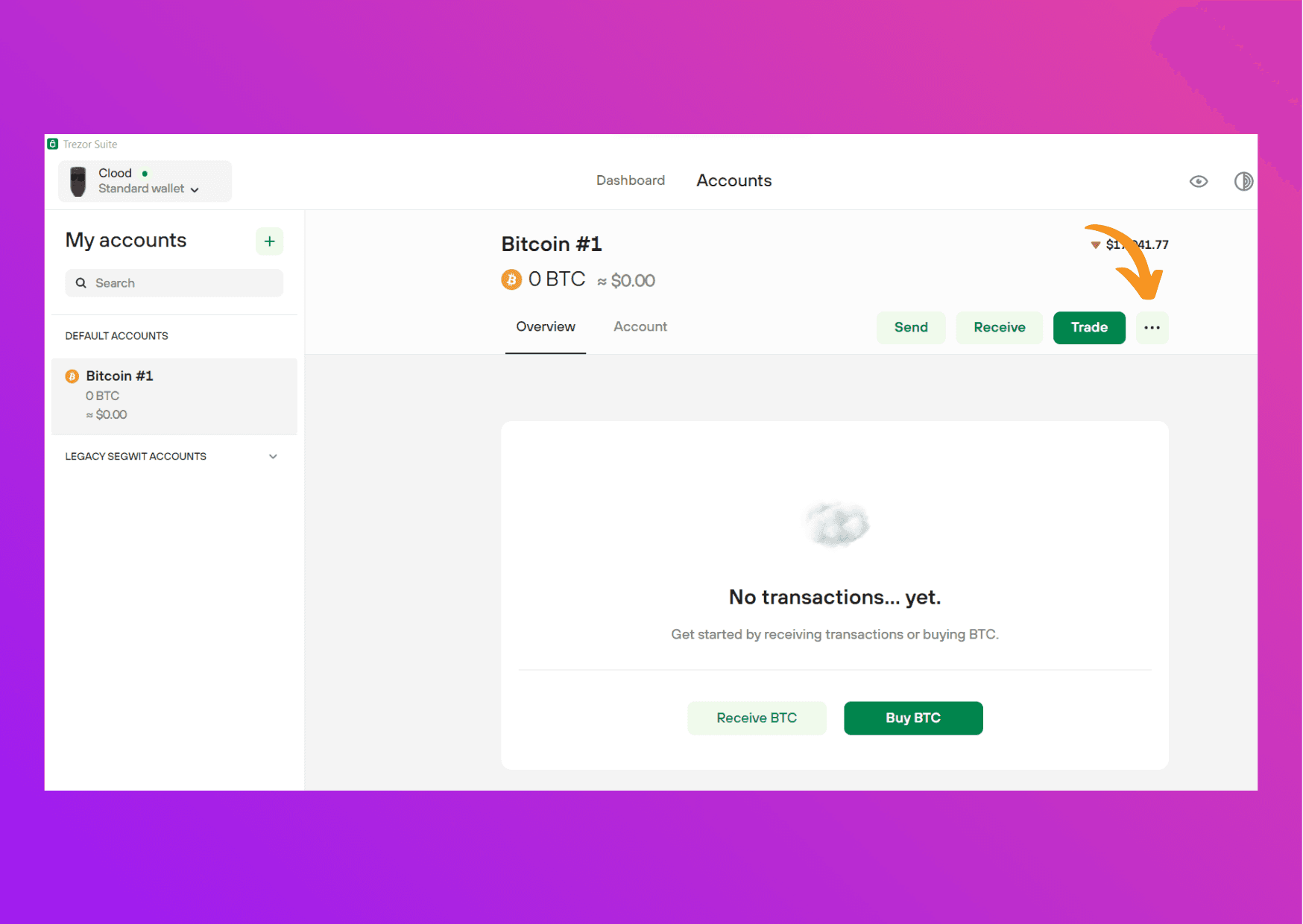 Screen capture Trezor Suite bitcoin account