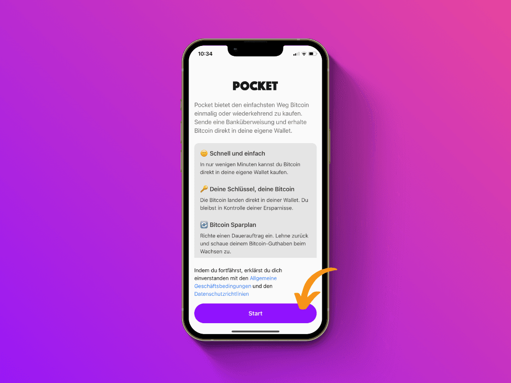 Bildschirmfoto der Pocket App mit Informationsscreen beim ersten Öffnen