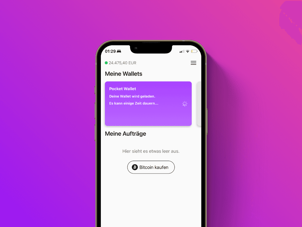 Bildschirmfoto der Pocket App beim Laden der Wallet