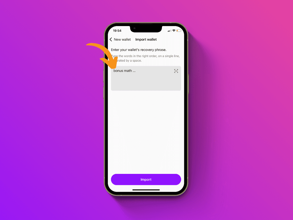 Screenshot of the Pocket App during the Import Wallet step