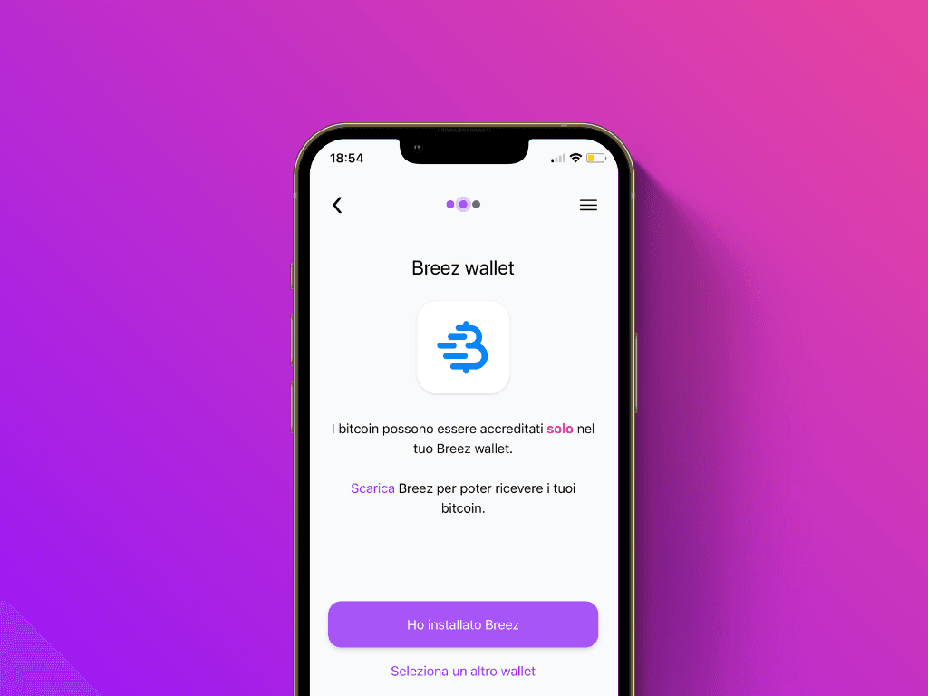 Schermata di conferma di Breez del servizio di ricarica Lightning di Pocket