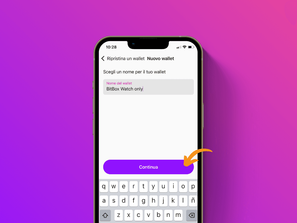 Schermata dell'app Pocket con il puntatore sul pulsante "Continua"