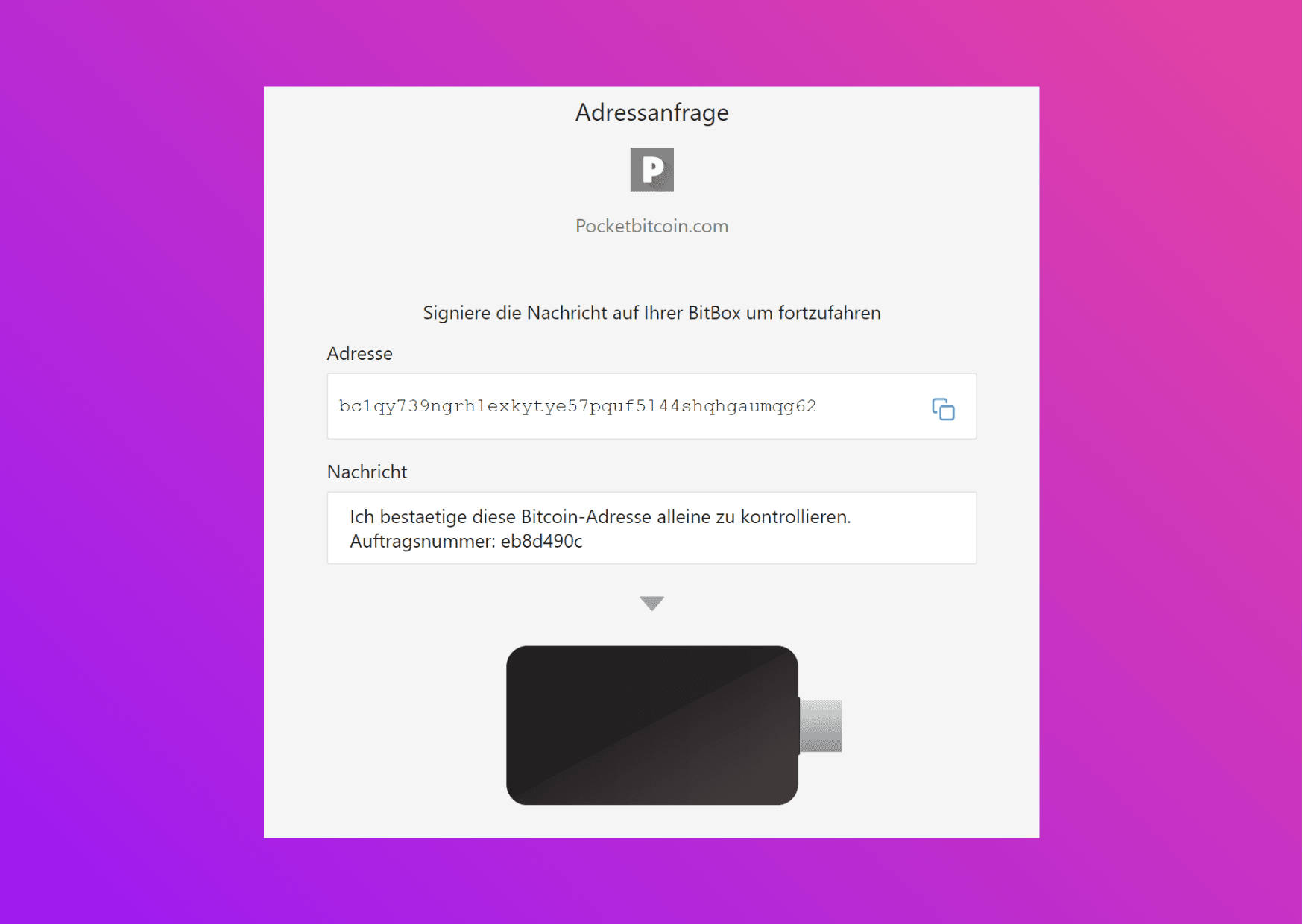 Screenshot with the BitboxApp with the address request