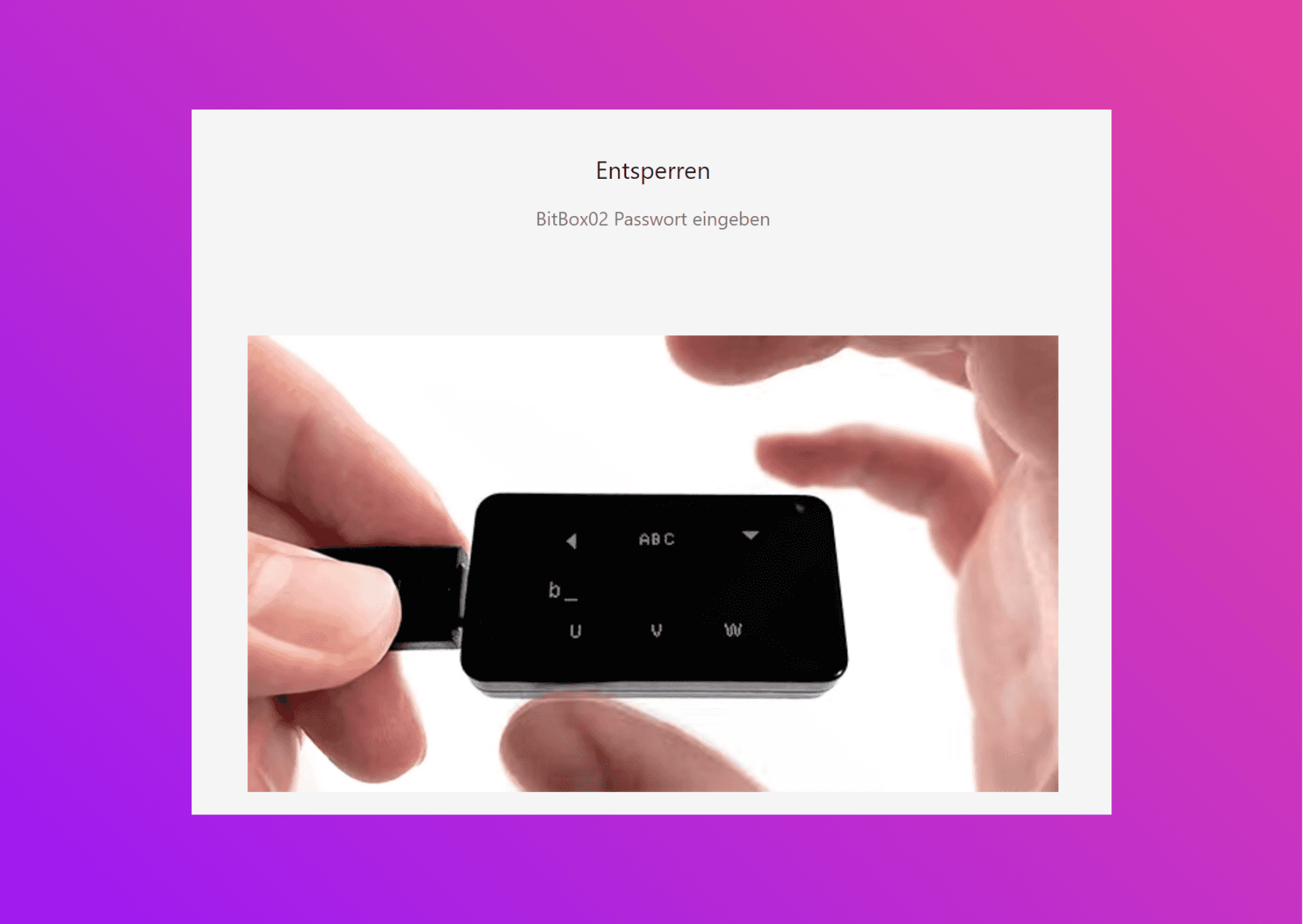 Bildschirmfoto mit der Hardware Wallet Bitbox02