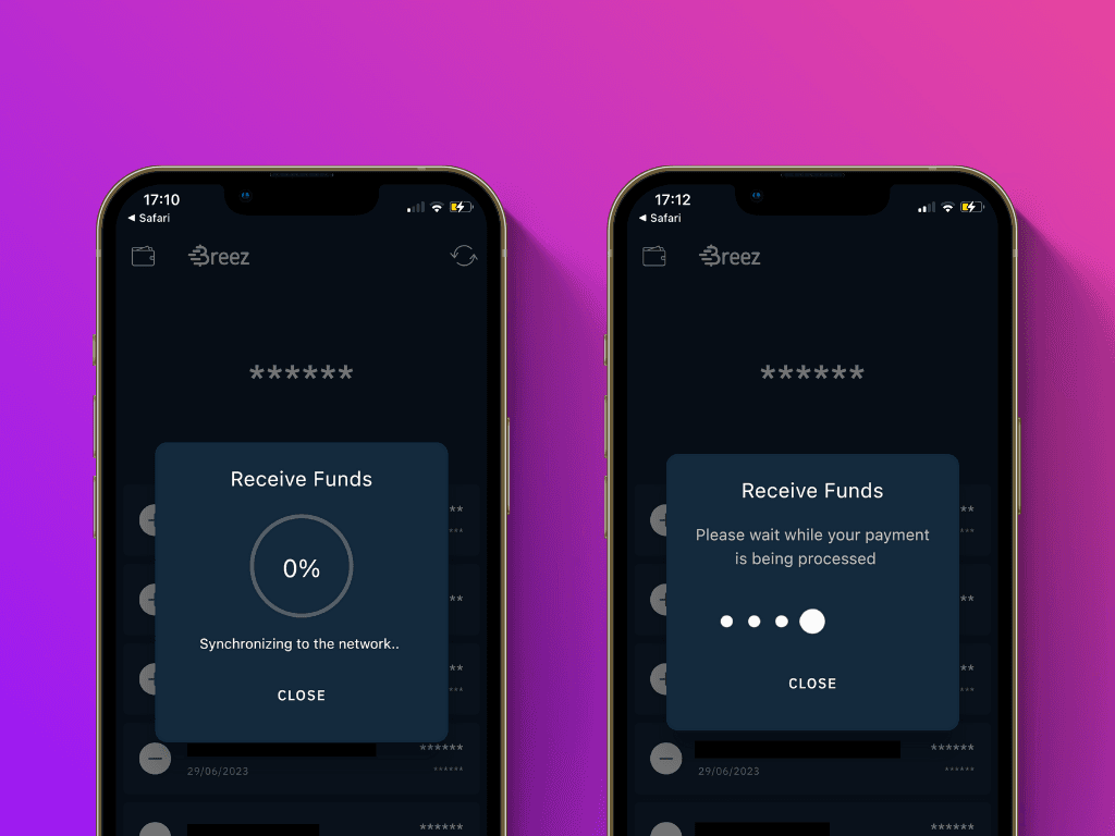 Screenshot of the payment request sent screen of the Breez app