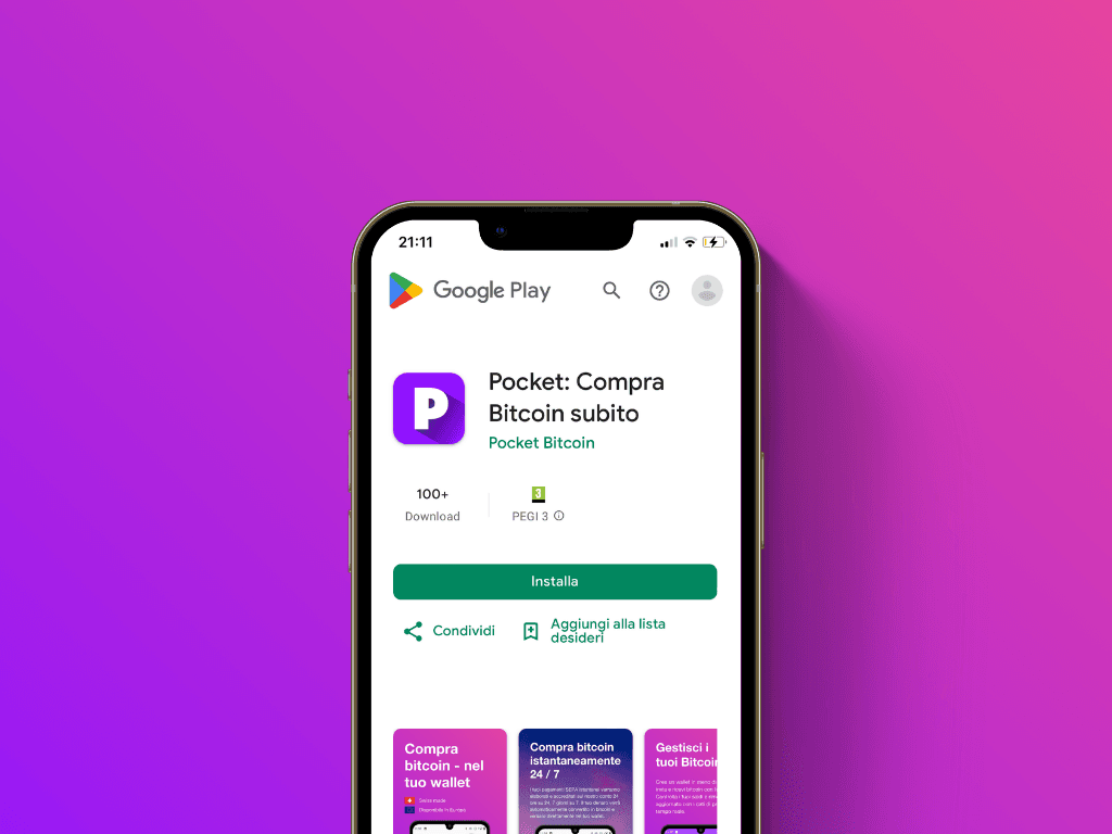 Schermata con la schermata di download dell'App Pocket nel Play Store