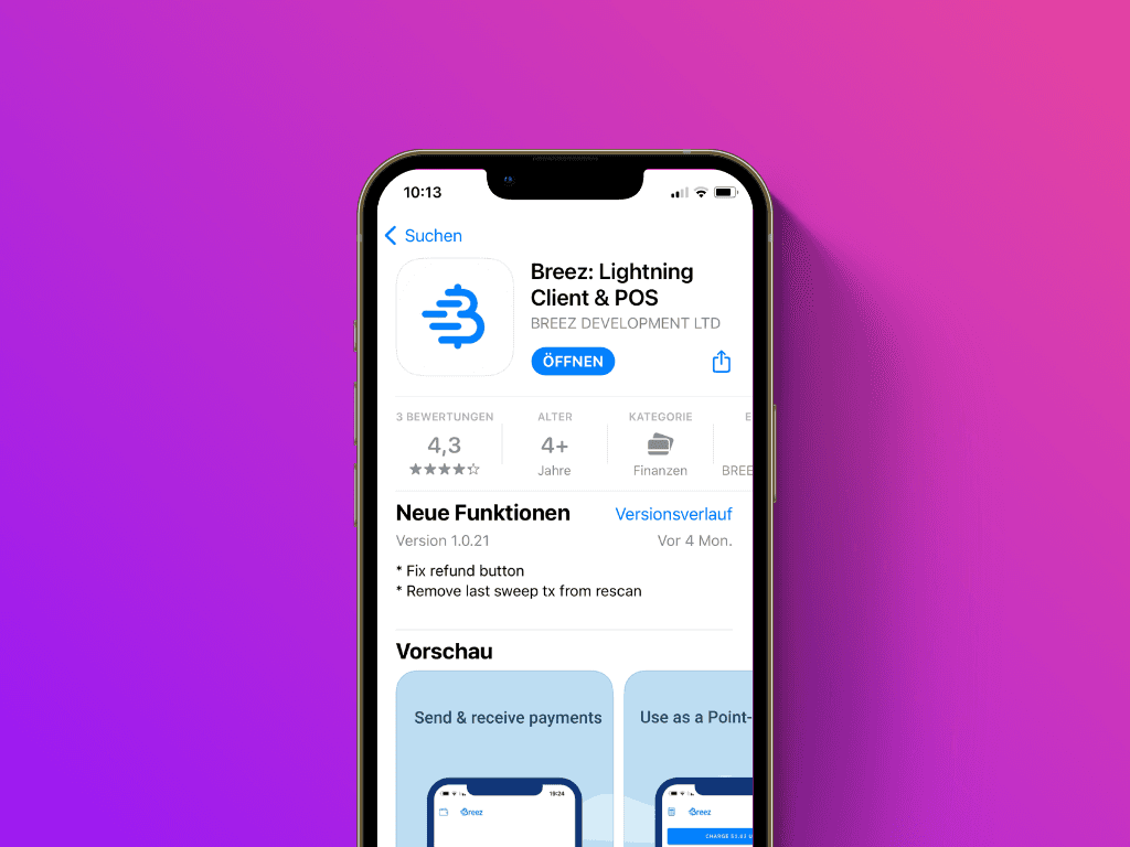 Bildschirmfoto des Download-Screens der Breez Wallet im Apple App Store