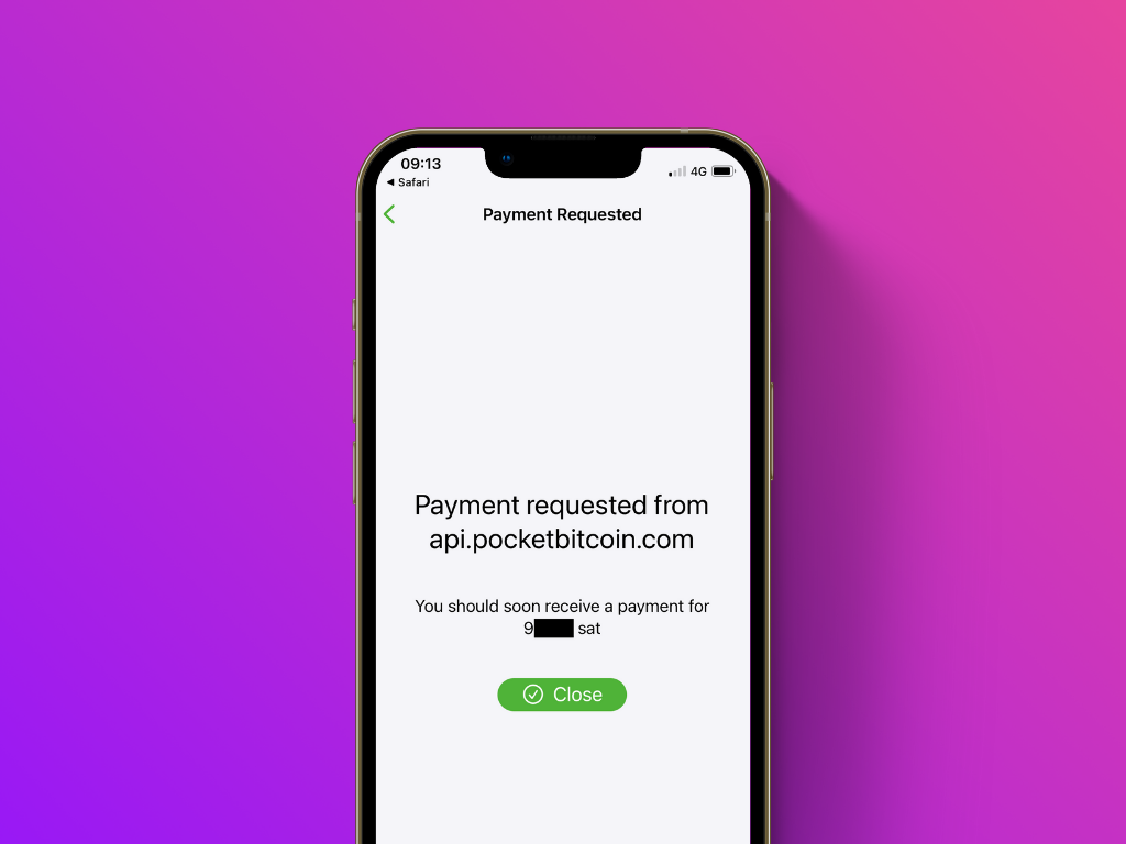 Schermata della richiesta di pagamento inviata dall'app Phoenix