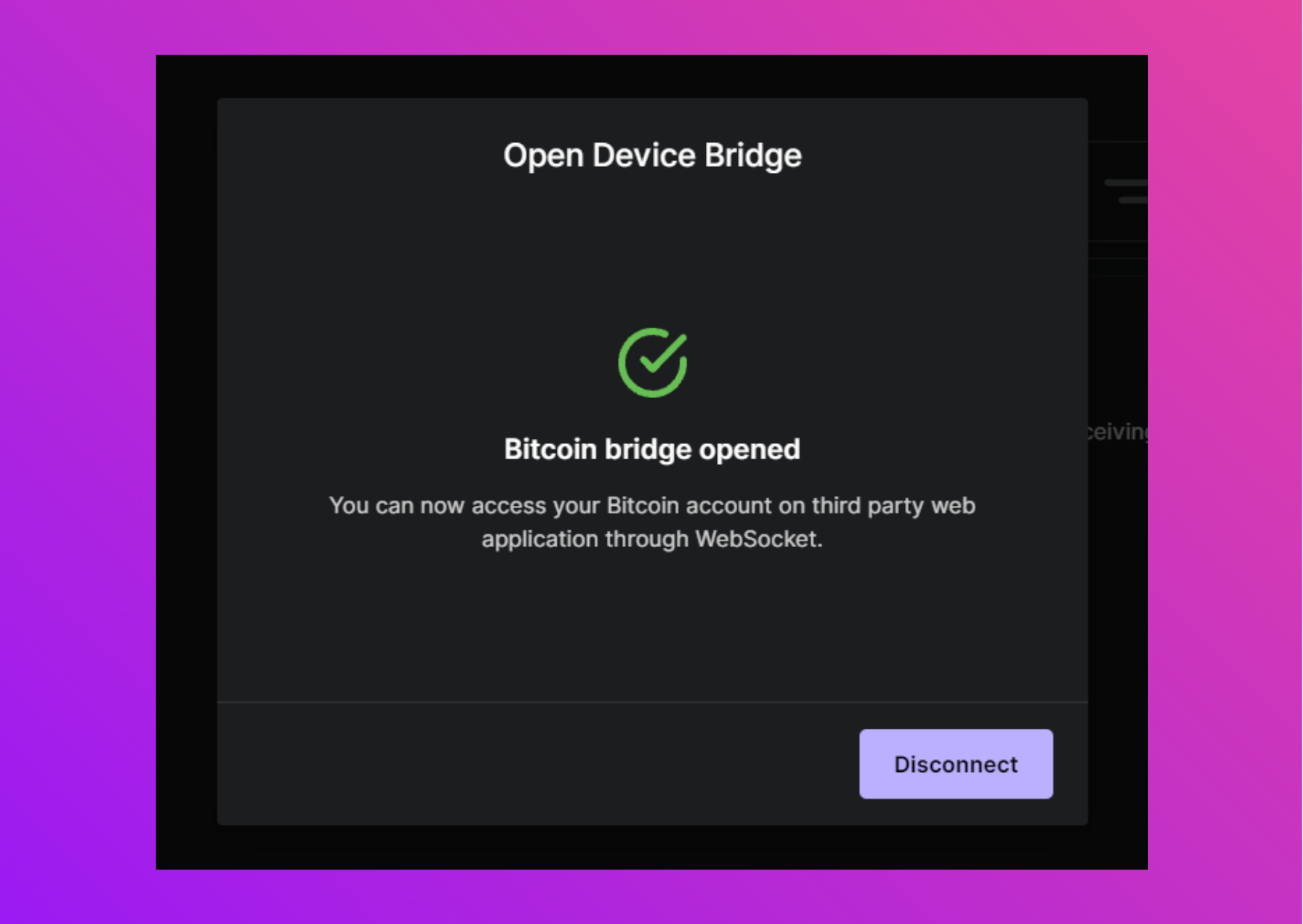 screenshot Ledger Live bitcoin connection open