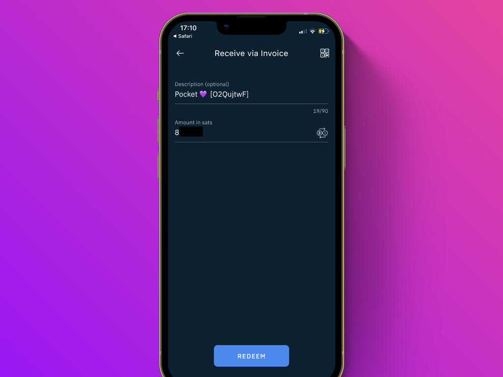 Screenshot of the payment request screen of the Breez App