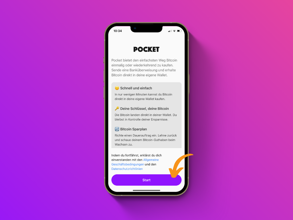 Bildschirmfoto der Pocket App mit Informationsscreen beim ersten Öffnen