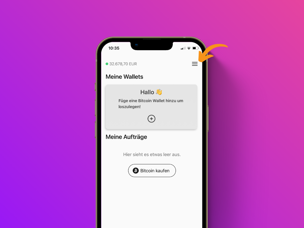 Bildschirmfoto der Pocket App mit Zeiger auf das Menü-Symbol
