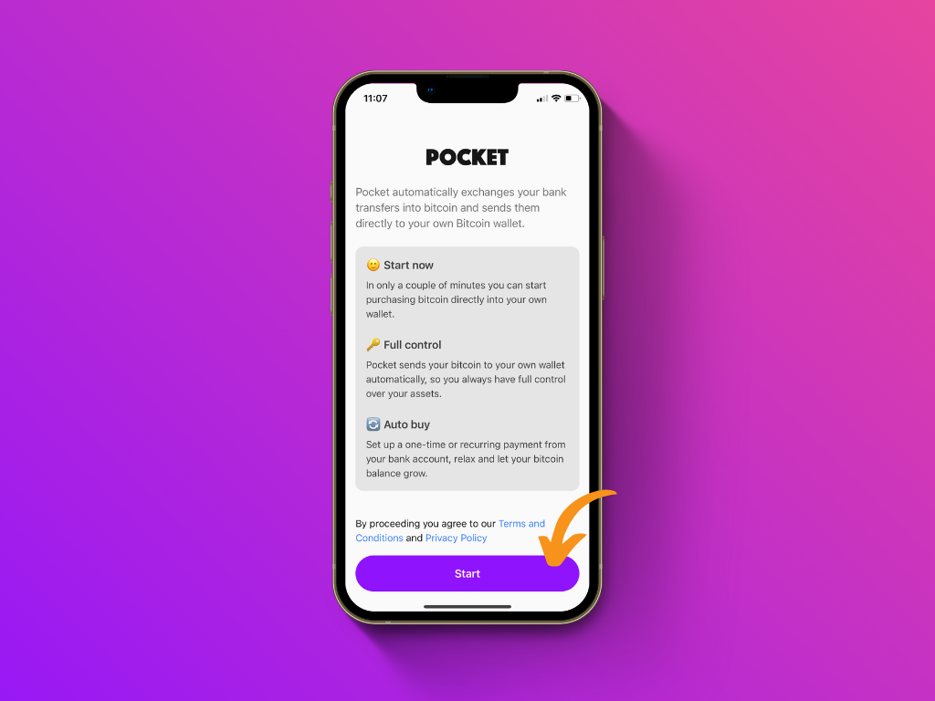 Screenshot of the Pocket App with information screen when opening for the first time