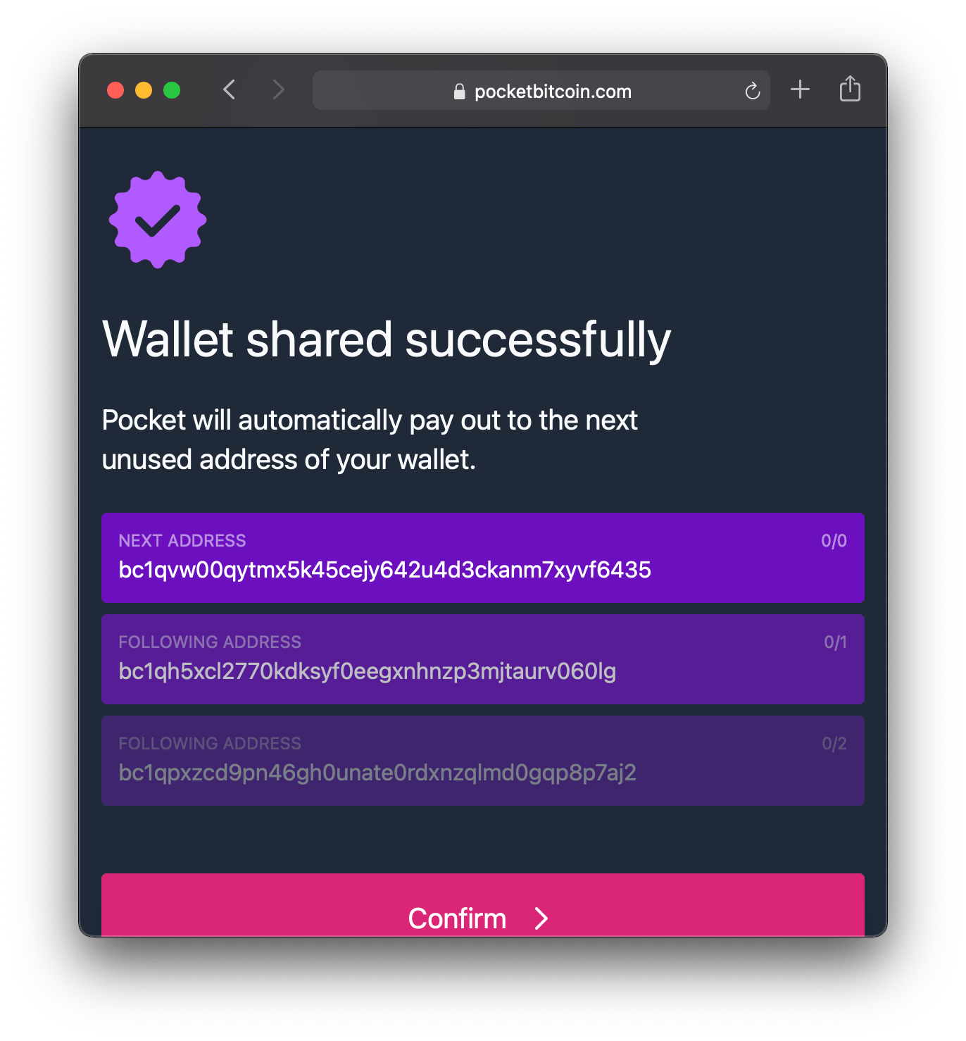 Screenshot of an entire shared wallet on Pocket